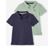 VERTBAUDET Pack de 2 polos lisos de manga corta, para niño azul claro liso con motivos