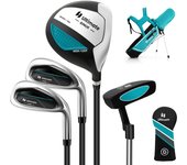 Costway Juego de Palos de Golf para Niños de 8 a 10 Años Incl. Bolsa de Soporte con Capucha para Lluvia Driver n.º 1 Hierros y Putter n.º 7#S