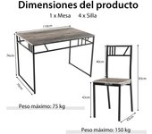 Costway Juego de Mesa y Sillas Rectangulares para Comedor con Estructura de Metal de Estilo Industrial Gris