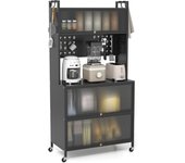 Costway Estante de Cocina de 5 Niveles con Soporte para Microondas con Puertas Gabinete para Despensa con Ruedas Aparador para Comedor