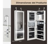 Costway Gabinete de Joyería con Espejo LED de 120 cm Luces de 3 Colores Espejo Almacenamiento de Maquillaje y Puerta Magnética Cerradura Blanco