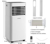 Costway Aire Acondicionado Portátil 9000 BTU 4 en 1 Clase A con Enfriamiento Ventilador y Deshumidificador Temporizador Ruedas Mando Negro