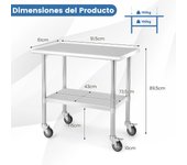 Costway Mesa de Acero Inoxidable con Ruedas Giratorias Estante Inferior Ajustable para Restaurante Cocina 91,5 x 61 x 89,5 cm