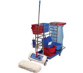 kaiserkraft Juego de carros de limpieza, L x A x H 1130 x 670 x 1100 mm, 2 cestos de alambre, 10 mopas, juego de mopas anchas