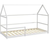 AIYAPLAY Cama Infantil 90x190 cm en Forma de Casa con Barandillas Protectoras Cama Casita de Madera Carga 60 kg Blanco