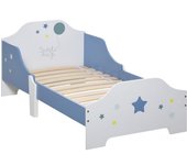 Homcom Cama para Niños de +3 Años 143x74x59 cm Cama Infantil de Madera con Estampado con Estrellas Carga 50 kg Azul y Blanco   Aosom España