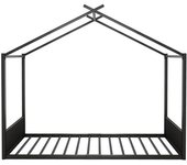WM Store DE Cama Casita Cama Infantil Cama de Hierro en Forma de Casa sin Colchón 205x147x165 cm Negro   Aosom España