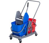 Homcom Carro de Limpieza Profesional Carro de Fregado de Metal con 2 Cubos de 25 Litros Extraíbles Escurridor Prensa Manual Azul   Aosom España