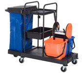 Homcom Carro de Limpieza Profesional con Escurridor de Palanca con 3 Estantes y 2 Cubos de Fregar de 18L Bolsa Negro Azul y Naranja   Aosom España