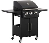 Outsunny Barbacoa de Gas con 3 Quemadores 8,7 KW con 2 Mesas Laterales Armario de 2 Puertas 4 Ruedas y Frenos 121x55x109 cm Negro   Aosom España