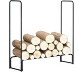 Homcom Estante de Leña para Chimenea 122x35x122 cm Soporte para Leña de Metal para Exterior e Interior Carga 150 kg Negro   Aosom España