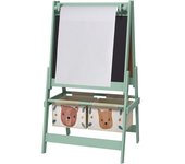 AIYAPLAY Caballete Infantil 3 en 1 Caballete para Niños de Doble Cara con Rollo de Papel Pizarras y 2 Cestas 54x46,5x93 cm Verde   Aosom España