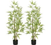 Homcom 2 Plantas Artificiales Plantas Sintéticas de Bambú con 498 Hojas para Decoración en Salón Oficina Ø15x120 cm Verde   Aosom España