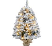 Homcom Árbol de Navidad con Luces LED 90 cm Árbol de Navidad Artificial Nevado con 133 Ramas 14 Piñas y Soporte de Metal Verde