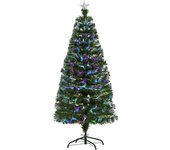 Homcom Árbol de Navidad 150cm Artificial con 180 Luces LED multicolor y Estrella Decorativa Brillante Árbol con Soporte Fibra Óptica   Aosom España