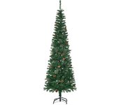 Homcom Árbol de Navidad 195 cm de 556 Ramas Árbol de Navidad Estrecho Forma de Lápiz con 25 Piñas Base Plegable Verde