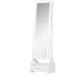 Homcom Espejo Joyero de Pie Armario de Joyería Luces LED Cerradura Cajones Espejo y Mesa Interior Abatible para Comésticos 45x36x150cm   Aosom España