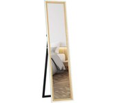 Homcom Espejo de Cuerpo Entero 157x37 cm Espejo de Pie o de Pared con Marco de MDF y Soporte Blanco y Natural Oscuro