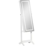 Homcom Espejo Joyero de Pie Armario de Joyería con Tira de Luces y Cerradura Magnética Organizador de Joyas con Estantes Blanco   Aosom España