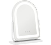 Homcom Espejo de Maquillaje con Luz LED Iluminación Ajustable Rotación Regulable de 360° y Control Táctil 33x12x44,5 cm Blanco