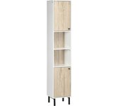 kleankin Columna de Baño Moderna con 6 Compartimentos Amplios para Ducha y Aseo Estilo Contemporáneo 31,5x30x169 cm Blanco y Roble   Aosom España