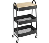 Homcom Carrito de Cocina con 3 Cestas de Acero y 1 Placa de Cubierta para Comedor Sala Baño 45x31x79,4 cm Negro