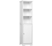 kleankin Armario Alto de Baño 5 Niveles Estantería Columna de Baño con 3 Estantes 1 Puerta Balda Interior Ajustable 40x38x160cm Blanco   Aosom España