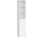 Homcom Mueble Armario Columna Multiusos Blanco para Cuarto de Baño con Estanterías 34x24x170cm 3 Estantes 1 Puerta y 1 Cajón   Aosom España