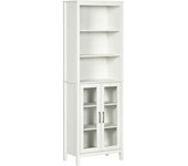 kleankin Columna de Baño con 2 Puertas de Vidrio y 3 Estantes Mueble Auxiliar de Estilo Moderno 53x30x162 cm Blanco   Aosom España