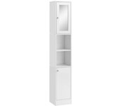kleankin Armario Alto para Baño con Espejo y Estantes Mueble Columna de Madera con 2 Puertas y Baldas Ajustables 30x28x180 cm Blanco   Aosom España