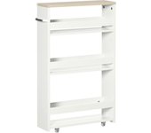kleankin Armario Auxiliar de Baño Blanco con 3 Estantes y Ruedas Carrito Organizador para Espacios Estrechos 50x13x67,5 cm   Aosom España