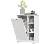 Homcom Mueble de Baño con Cesto Ropa Sucia Cesta Extraíble Estante Ajustable y Compartimentos para Baño 60x38x86 cm Blanco