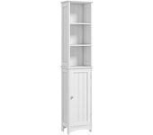 kleankin Columna de Baño con 3 Compartimientos Puerta y Estantes Ajustables para Ducha Aseo 34x23x165 cm Blanco   Aosom España
