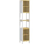 Homcom Columna de Baño Mueble de Baño Alto con 2 Compartimentos 2 Puertas de Rejilla y Estantes Ajustables 32x30x172 cm Blanco   Aosom España