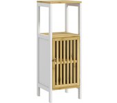 Homcom Columna de Baño Mueble Auxiliar de Baño con 1 Estante Abierto 1 Puerta y 1 Estante Ajustable 32x30x90,5 cm Natural   Aosom España