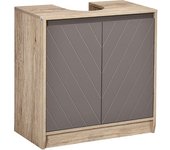 Homcom Mueble para Debajo del Lavabo Armario de Baño de Suelo con Puerta Doble Estante Ajustable 60x30x59.8 cm Roble y Gris   Aosom España
