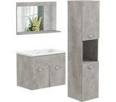 kleankin Conjunto de Muebles de Baño de Pared 3 Piezas Incluye Espejo Armario con Lavabo Cerámico y Columna Auxiliar Gris   Aosom España