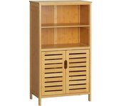kleankin Armario Auxiliar de Baño de Bambú Mueble de Baño con 2 Puertas 2 Estantes Abiertos y Patas Elevadas 50x29x92 cm Natural   Aosom España