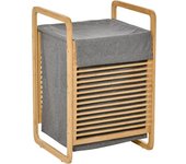 Homcom Cesto para Ropa Sucia de Bambú Portátil con Tapa y Bolsa Extraíble Mueble de Baño 40x35,5x60,5 cm Gris   Aosom España