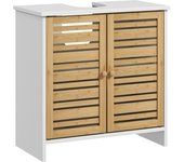 Homcom Armario de Baño con Puertas Magnéticas de Bambú y Estante Ajustable Mueble para Debajo del Lavabo 60x30x60 cm Blanco y Natural   Aosom España