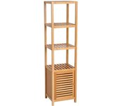 Homcom Estantería de Bambú para Baño Armario Alto Librería Organizador 4 Niveles 1 Puerta 36x33x140cm   Aosom España