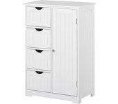 kleankin Armario Madera para Baño o Entrada Mueble Organizador Moderno 1 Puertas 4 Cajones Blanco 56x30x83cm   Aosom España