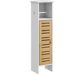 Homcom Mueble Auxiliar de Baño con Portarrollos de Papel Estantes Ajustable y Puerta de Bambú 21x17x78 cm Blanco y Natural