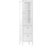 kleankin Armario Alto para Baño Mueble Columna con 1 Puerta de Cristal Estantes Ajustables y 2 Cajones Multiusos 43x35x160 cm Blanco   Aosom España
