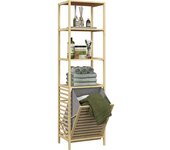 Homcom Mueble para Baño con Cesta para la Ropa Sucia con 3 Estantes Abiertos 44x33x160 cm Natural   Aosom España