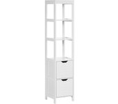 kleankin Armario Alto de Baño Multiusos Mueble Columna 3 Estantes Abiertos y 2 Cajones de Almacenaje Antivuelco 30x30x144 cm Blanco   Aosom España