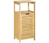 kleankin Cesta para la Ropa Sucia con Estantería de Baño Mueble de Bambú con Cesta Extraíble con 2 Estantes 40x30x86,5 cm Natural   Aosom España