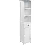 kleankin Armario de Baño con 1 Cajón 1 Puerta 3 Estantes Columna de Baño Mueble Auxiliar para Aseo 34x30x163 cm Blanco   Aosom España
