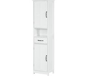 kleankin Columna de Baño con 2 Puertas 1 Cajón Estante Abierto y 2 Armarios con Estante Ajustable 40x30x164 cm Blanco   Aosom España