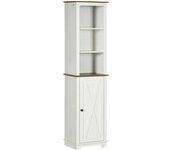 kleankin Armario Alto de Baño Mueble Columna de Baño con 3 Compartimientos Puerta y Estante Ajustable 39,5x30x160 cm Blanco   Aosom España